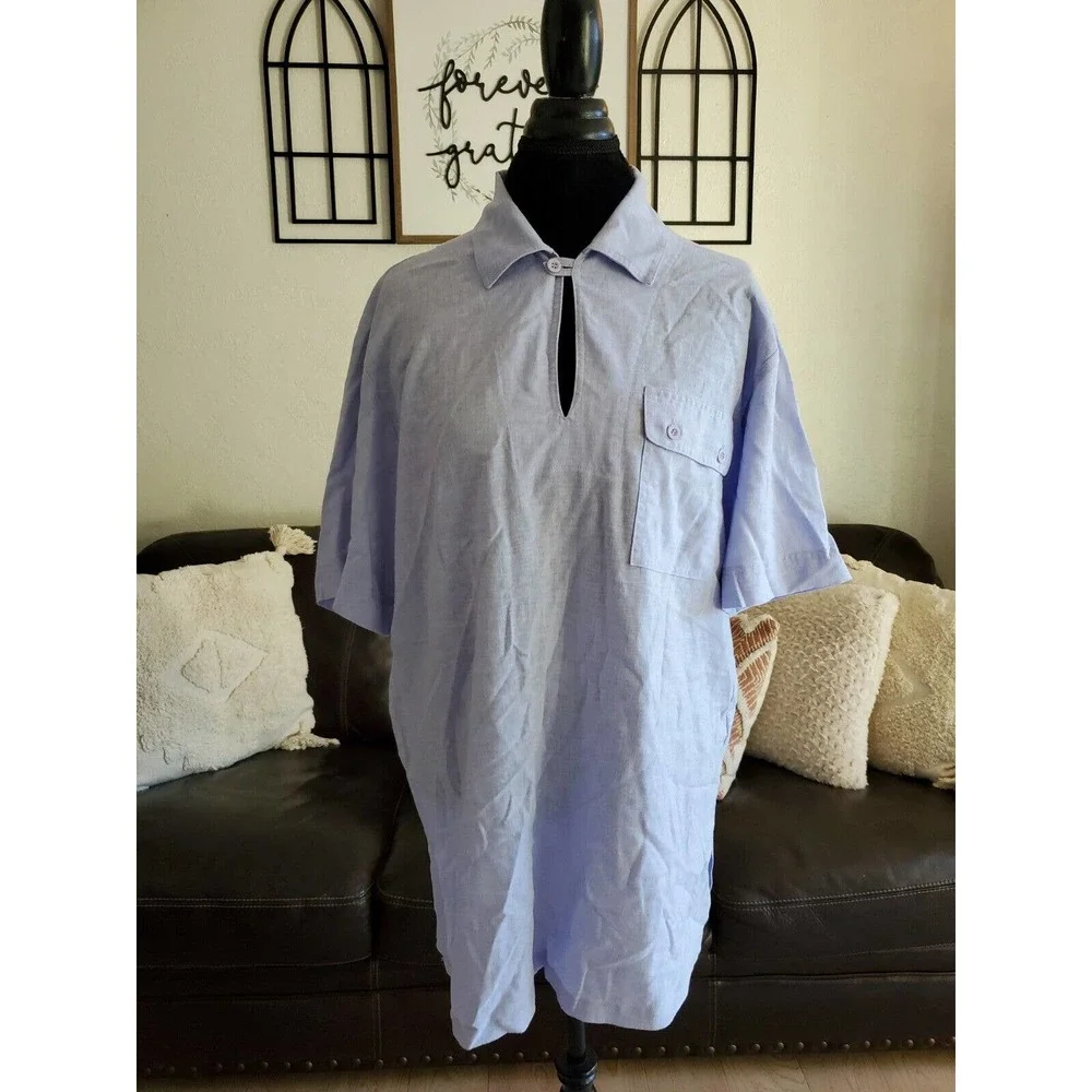 Tilley Women's Blue Linen Blend Short Sleeve Tunic Top Size M Outdoor Hiking EUC